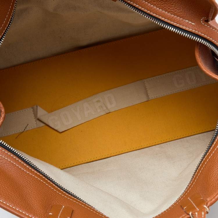 Pre Owned Goyard Brown/Cognac Chevron Print Coated Canvas And Leather Hardy PM Tote