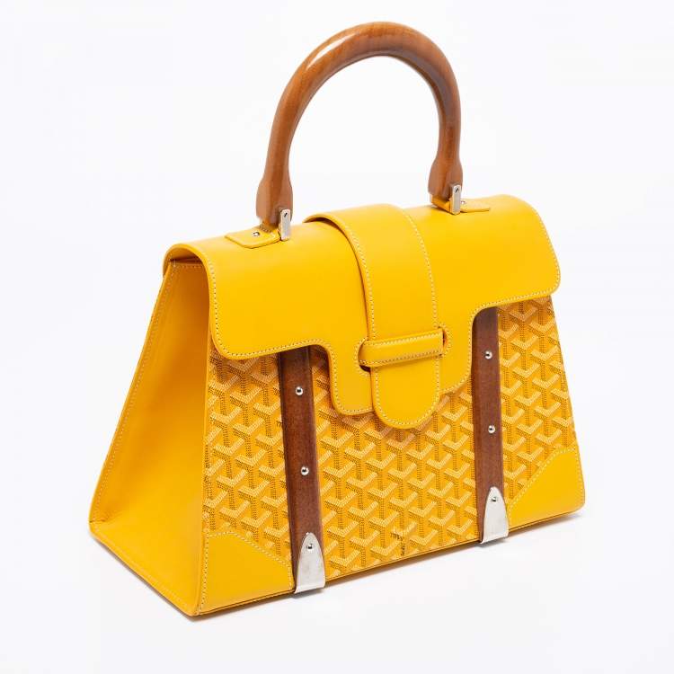 Pre Owned Goyard Yellow Goyardine Coated Canvas and Leather Saigon MM Top Handle Bag