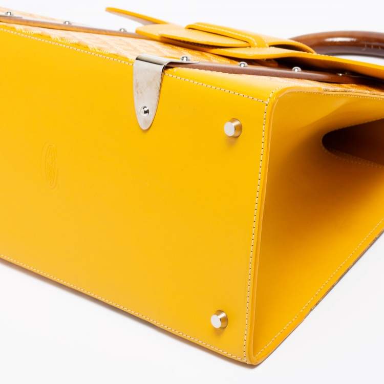 Pre Owned Goyard Yellow Goyardine Coated Canvas and Leather Saigon MM Top Handle Bag