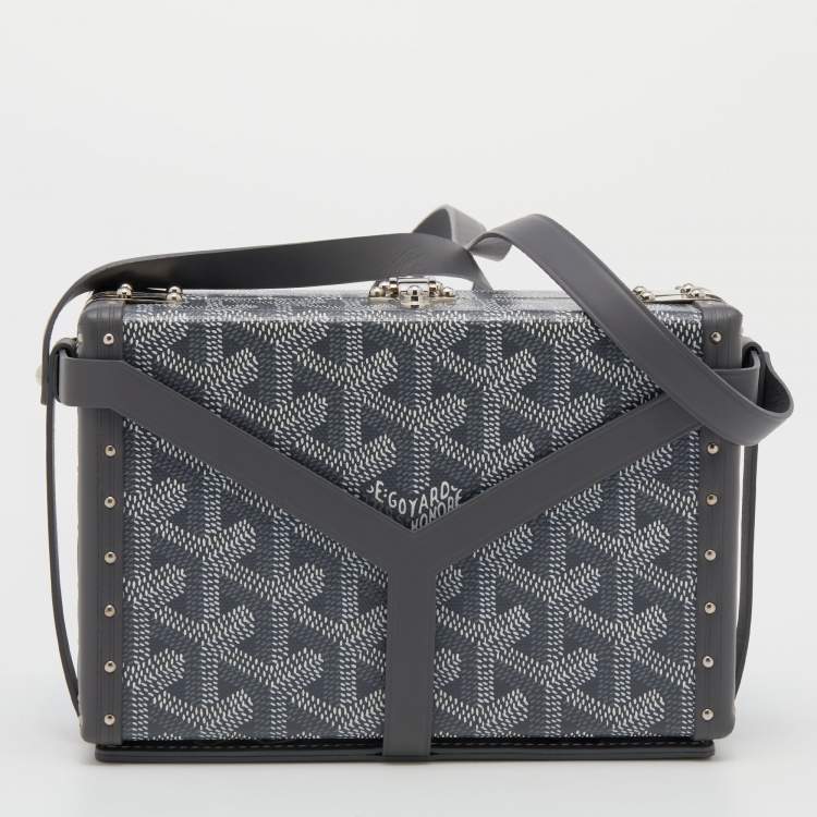 Pre Owned Goyard Grey Leather And Coated Canvas Minaudiere Bag