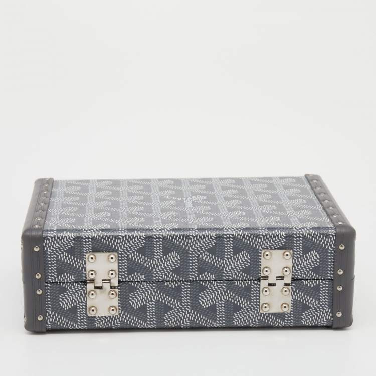 Pre Owned Goyard Grey Leather And Coated Canvas Minaudiere Bag