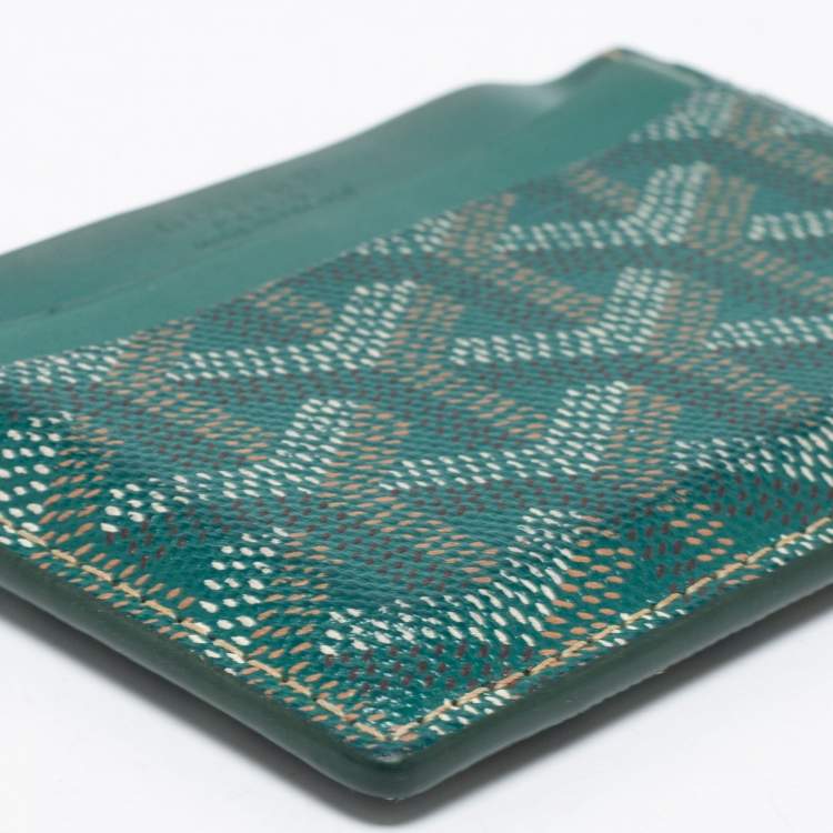 Pre Owned Goyard Green Goyardine Coated Canvas and Leather Saint Sulpice Card Holder