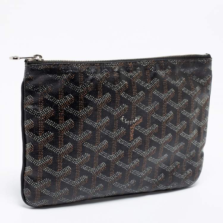Pre Owned Goyard Black Goyardine Coated Canvas PM Senat Clutch