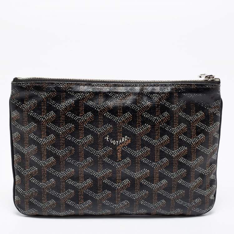 Pre Owned Goyard Black Goyardine Coated Canvas PM Senat Clutch
