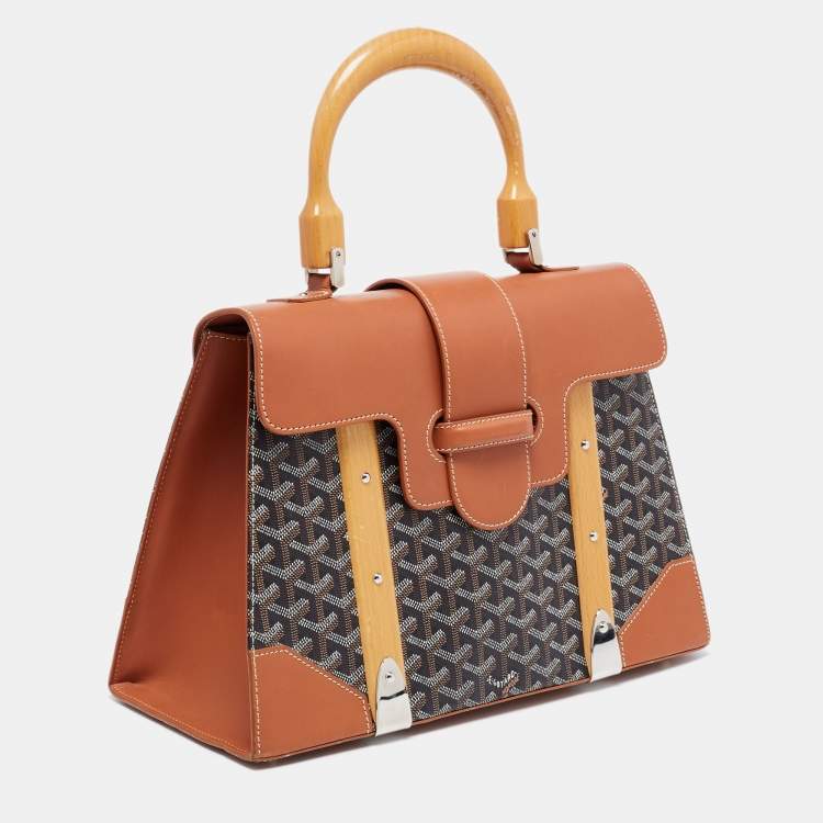 Pre Owned Goyard Brown Goyardine Coated Canvas and Leather Saigon MM Top Handle Bag