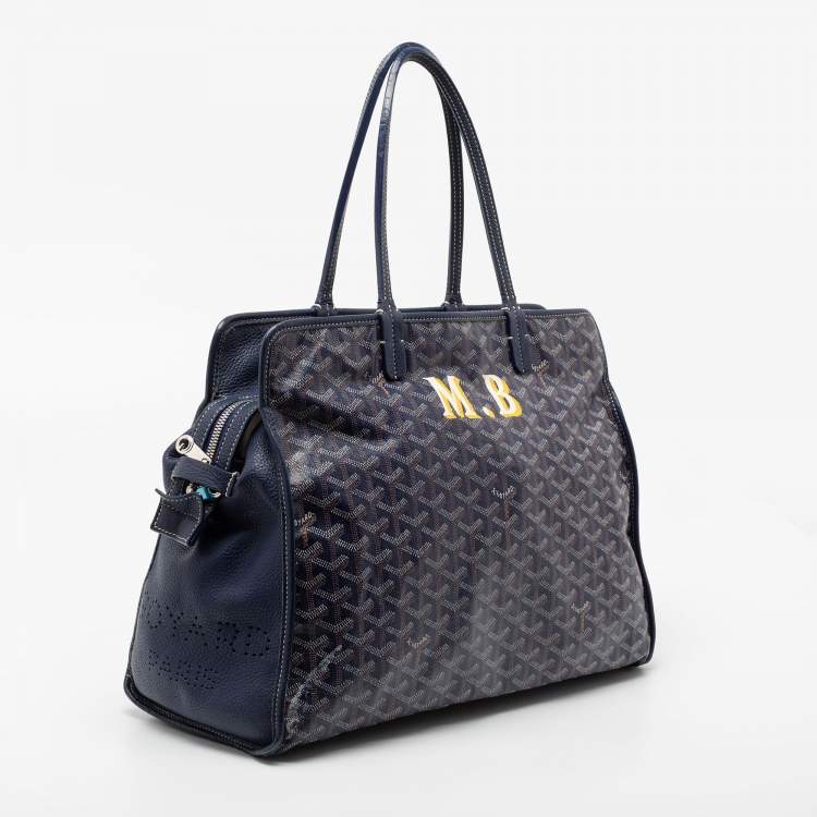 Pre Owned Goyard Navy Blue Coated Canvas Hardy Tote
