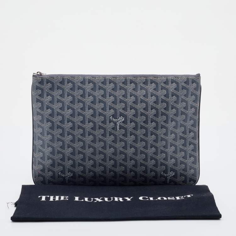 Pre Owned Goyard Grey Goyardine Coated Canvas MM Senat Pouch