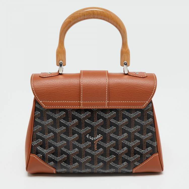 Pre Owned Goyard Black/Brown Goyardine Coated Canvas And Leather Mini Saigon Top Handle Bag