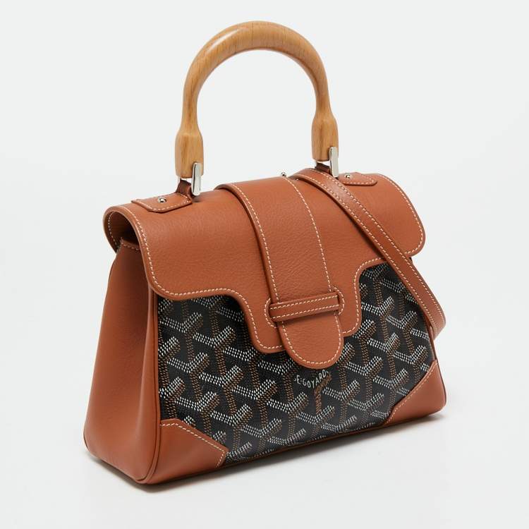 Pre Owned Goyard Black/Brown Goyardine Coated Canvas And Leather Mini Saigon Top Handle Bag