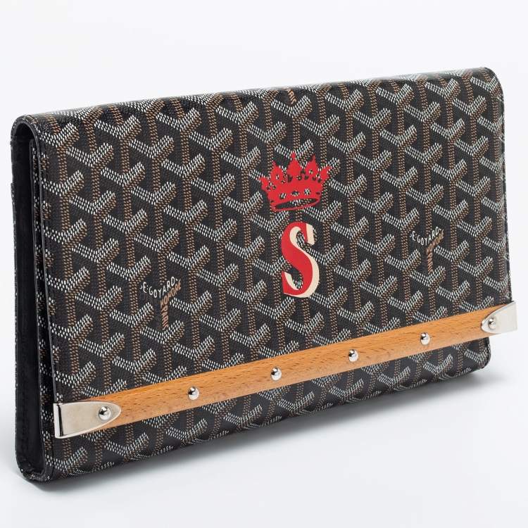 Pre Owned Goyard Black Goyardine Coated Canvas Monte Carlo Bois Clutch