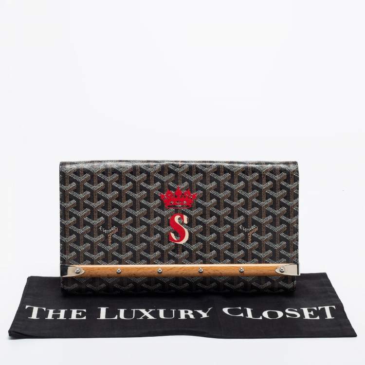 Pre Owned Goyard Black Goyardine Coated Canvas Monte Carlo Bois Clutch