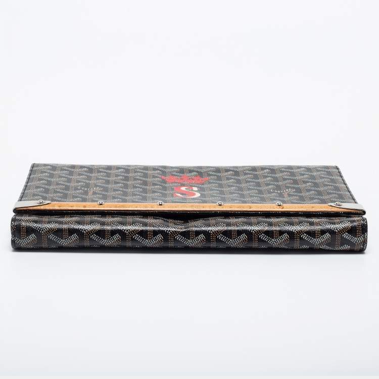 Pre Owned Goyard Black Goyardine Coated Canvas Monte Carlo Bois Clutch