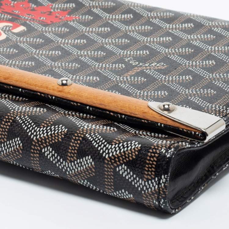 Pre Owned Goyard Black Goyardine Coated Canvas Monte Carlo Bois Clutch