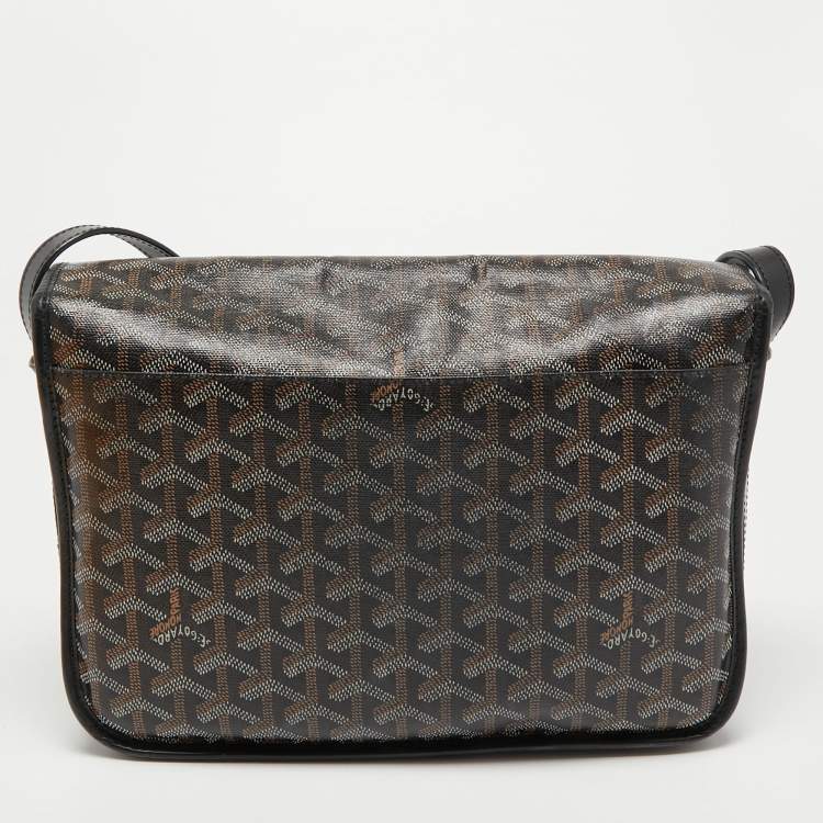 Pre Owned Goyard Black Goyardine Coated Canvas and Leather Belvedere MM Saddle Bag