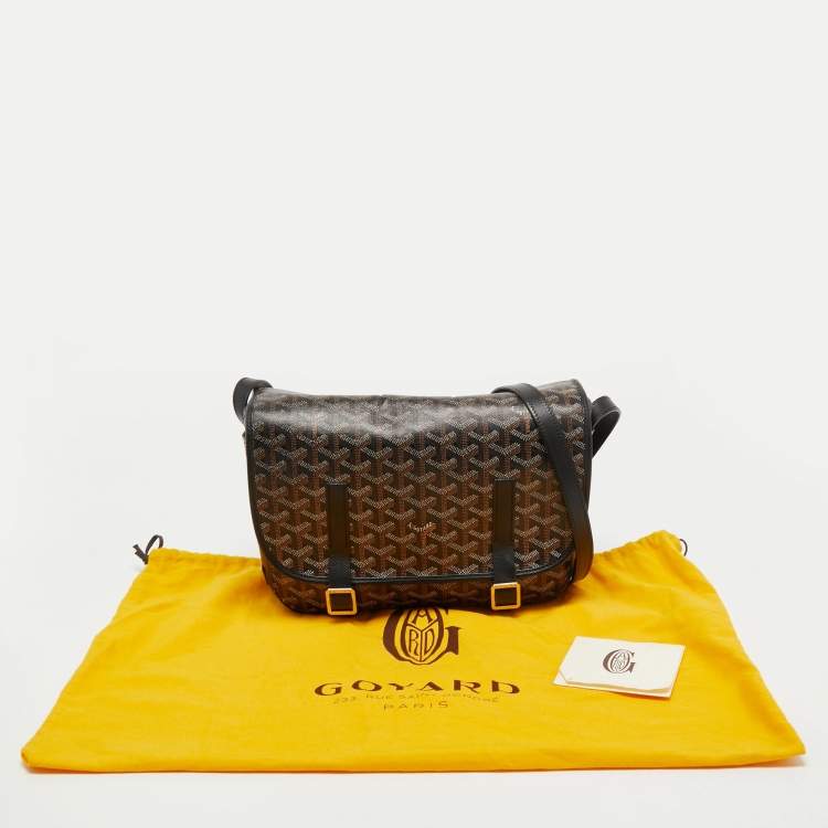 Pre Owned Goyard Black Goyardine Coated Canvas and Leather Belvedere MM Saddle Bag