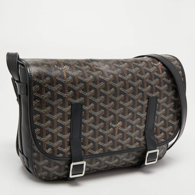 Pre Owned Goyard Black Goyardine Coated Canvas and Leather Belvedere MM Saddle Bag