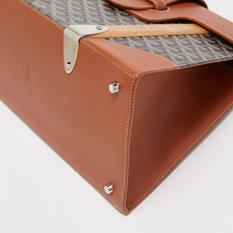 Pre Owned Goyard Brown Goyardine Coated Canvas and Leather Saigon MM Top Handle Bag