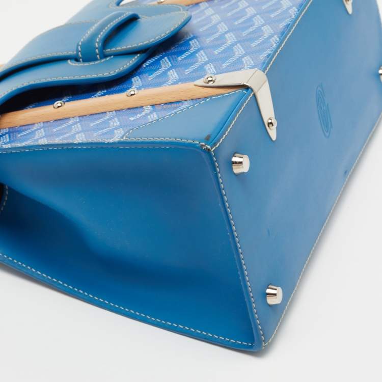 Pre Owned Goyard Blue Goyardine Coated Canvas and Leather Saigon PM Top Handle Bag