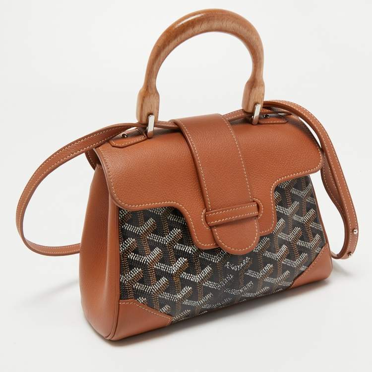 Pre Owned Goyard Tan/Brown Goyardine Coated Canvas And Leather Mini Saigon Top Handle Bag