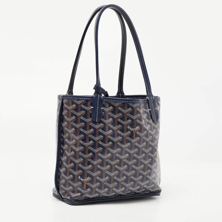 Pre Owned Goyard Navy Blue Goyardine Coated Canvas Anjou Mini Reversible Bag