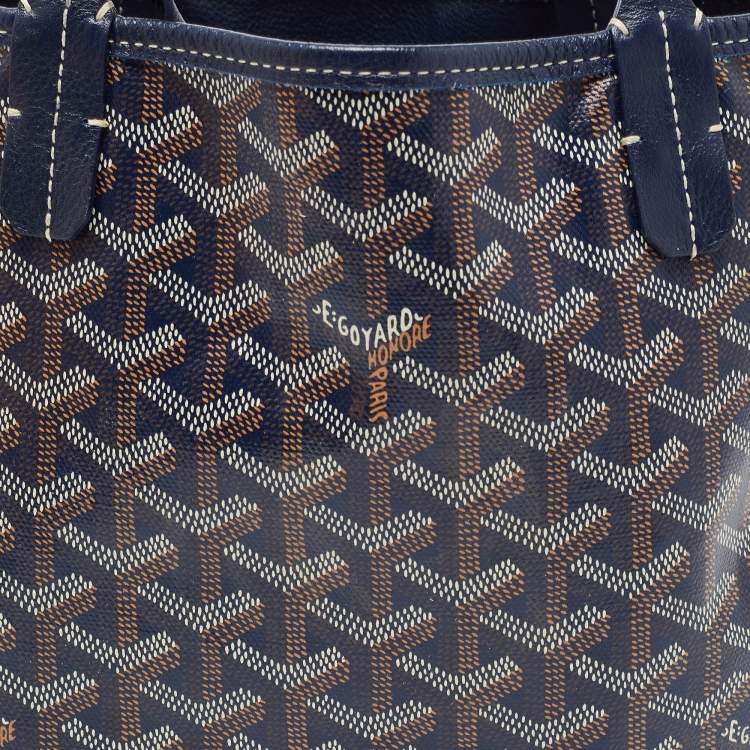 Pre Owned Goyard Navy Blue Goyardine Coated Canvas Anjou Mini Reversible Bag