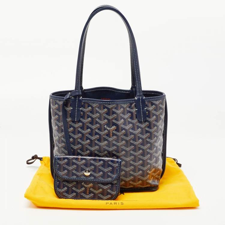 Pre Owned Goyard Navy Blue Goyardine Coated Canvas Anjou Mini Reversible Bag