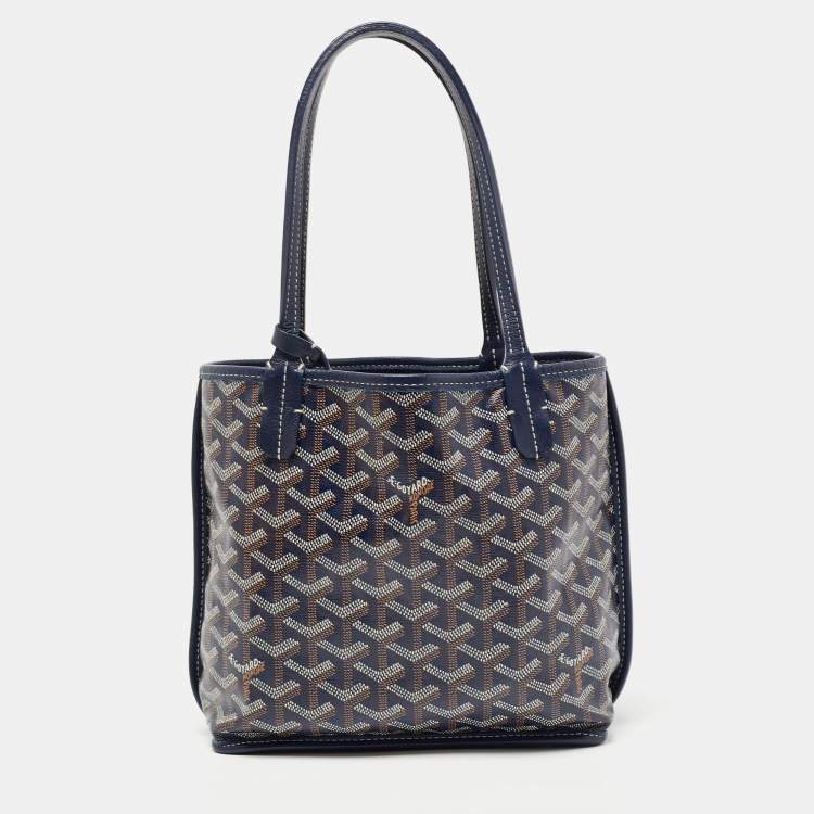Pre Owned Goyard Navy Blue Goyardine Coated Canvas Anjou Mini Reversible Bag