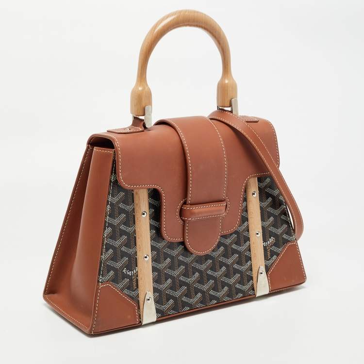 Pre Owned Goyard Brown Coated Canvas and Leather PM Saigon Top Handle Bag