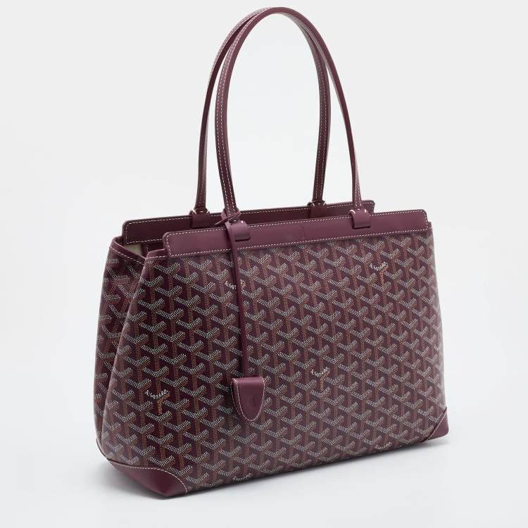 Pre Owned Goyard Burgundy Goyardine Coated Canvas and Leather Bellechasse PM Tote
