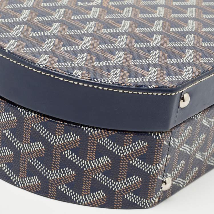Pre Owned Goyard Navy Blue Goyardine Coated Canvas and Leather Alto Hatbox Trunk Bag