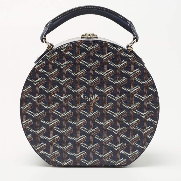 Pre Owned Goyard Navy Blue Goyardine Coated Canvas and Leather Alto Hatbox Trunk Bag