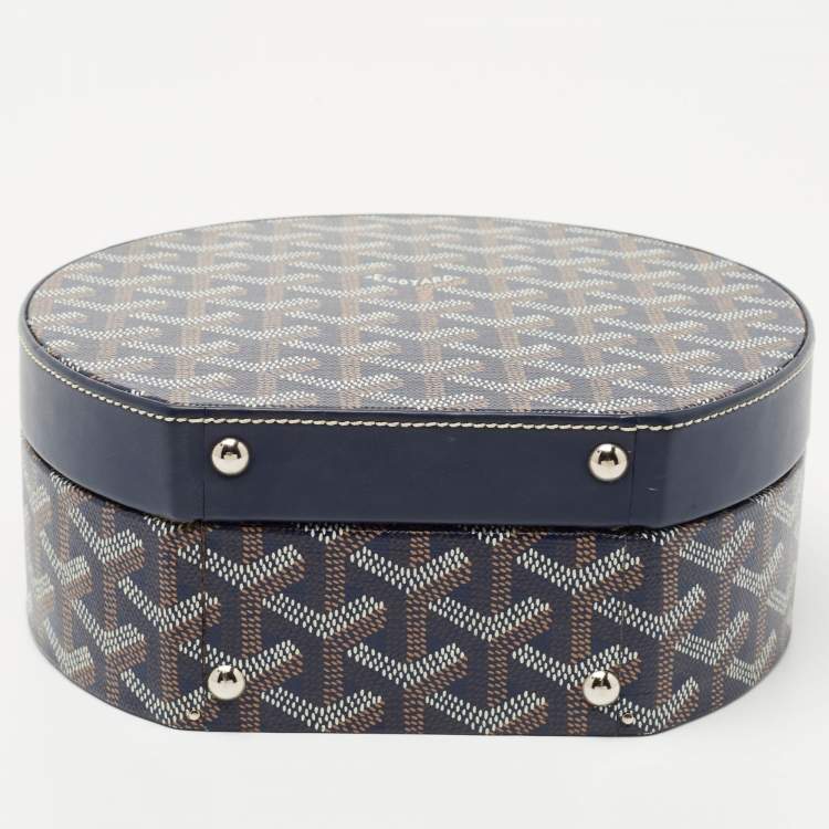 Pre Owned Goyard Navy Blue Goyardine Coated Canvas and Leather Alto Hatbox Trunk Bag