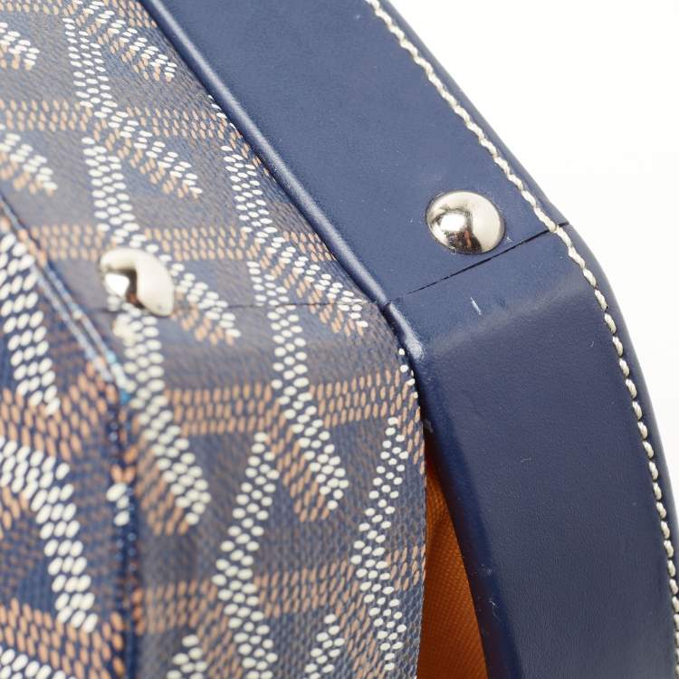 Pre Owned Goyard Navy Blue Goyardine Coated Canvas and Leather Alto Hatbox Trunk Bag
