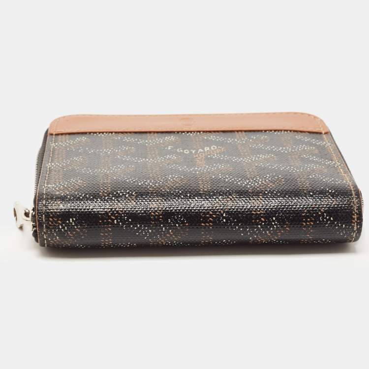 Pre Owned Goyard Brown Goyardine Coated Canvas  and Leather Matignon Zip Around PM Wallet