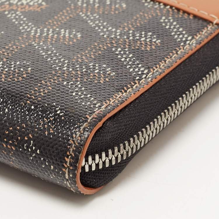 Pre Owned Goyard Brown Goyardine Coated Canvas  and Leather Matignon Zip Around PM Wallet