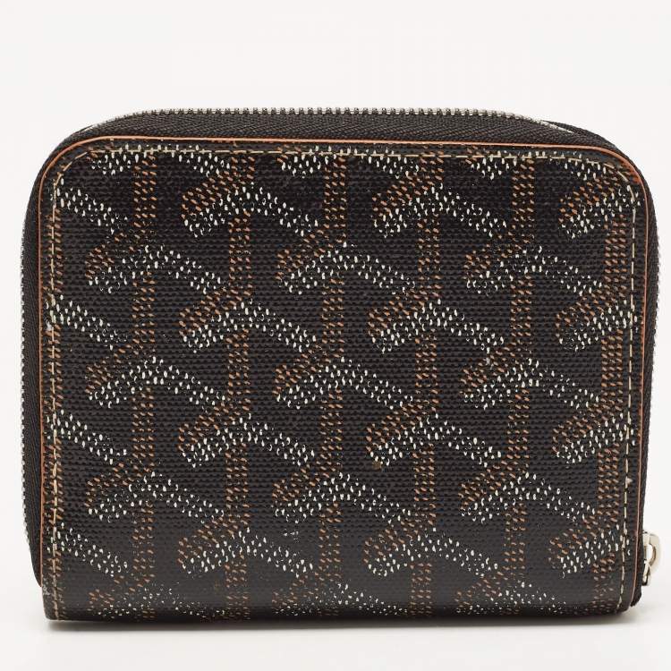 Pre Owned Goyard Brown Goyardine Coated Canvas  and Leather Matignon Zip Around PM Wallet