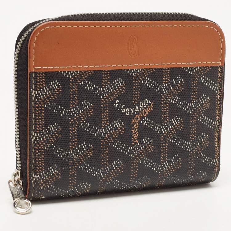 Pre Owned Goyard Brown Goyardine Coated Canvas  and Leather Matignon Zip Around PM Wallet