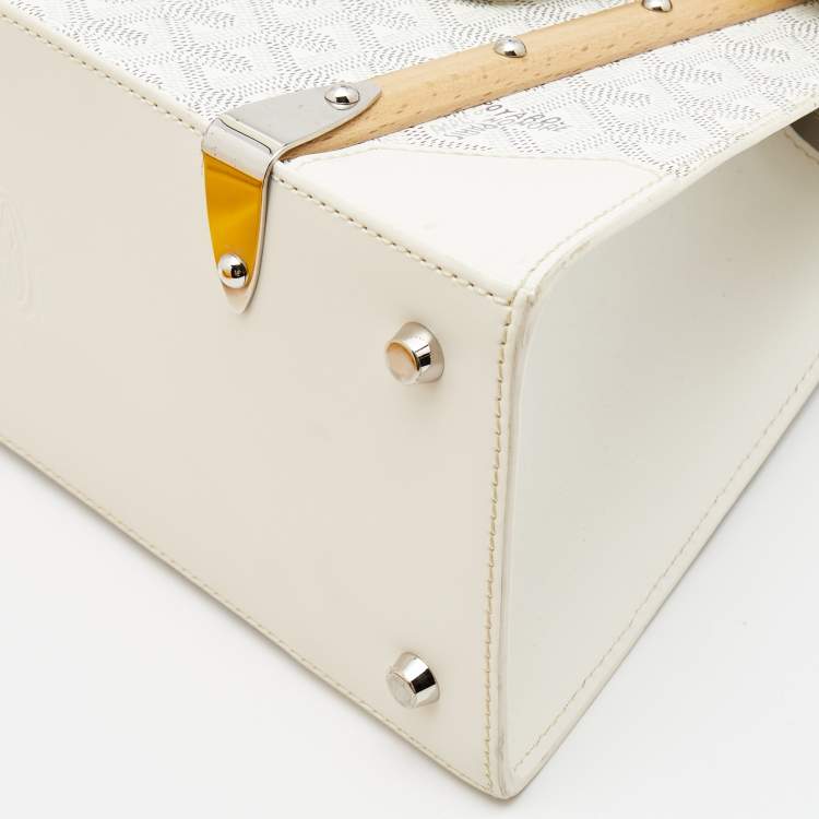 Pre Owned Goyard White Goyardine Coated Canvas and Leather PM Saigon Top Handle Bag