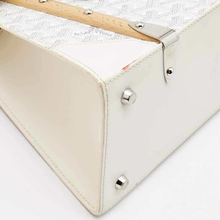 Pre Owned Goyard White Goyardine Coated Canvas and Leather PM Saigon Top Handle Bag
