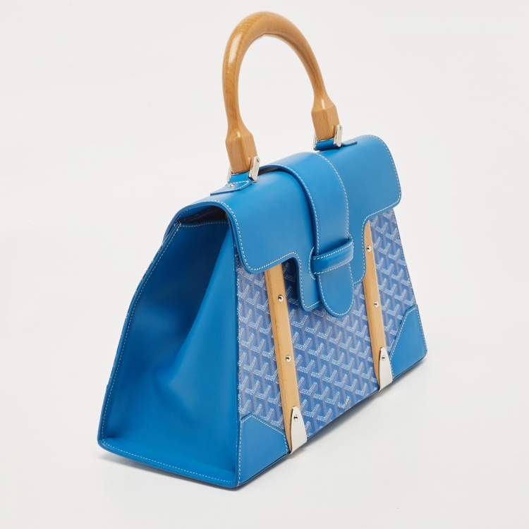 Pre Owned Goyard Blue Goyardine Coated Canvas and Leather Saigon MM Top Handle Bag