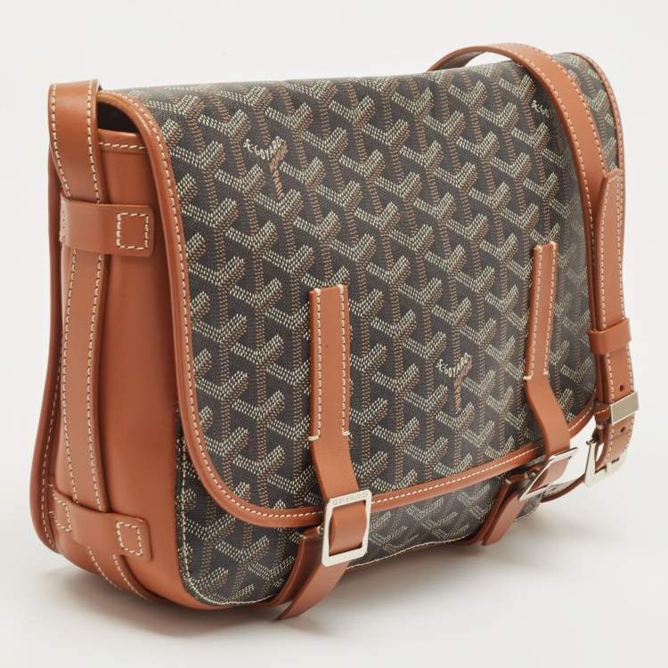 مملوكة مسبقًا Goyard Black/Brown Goyardine Coated Canvas and Leather Belvedere MM Saddle Bag