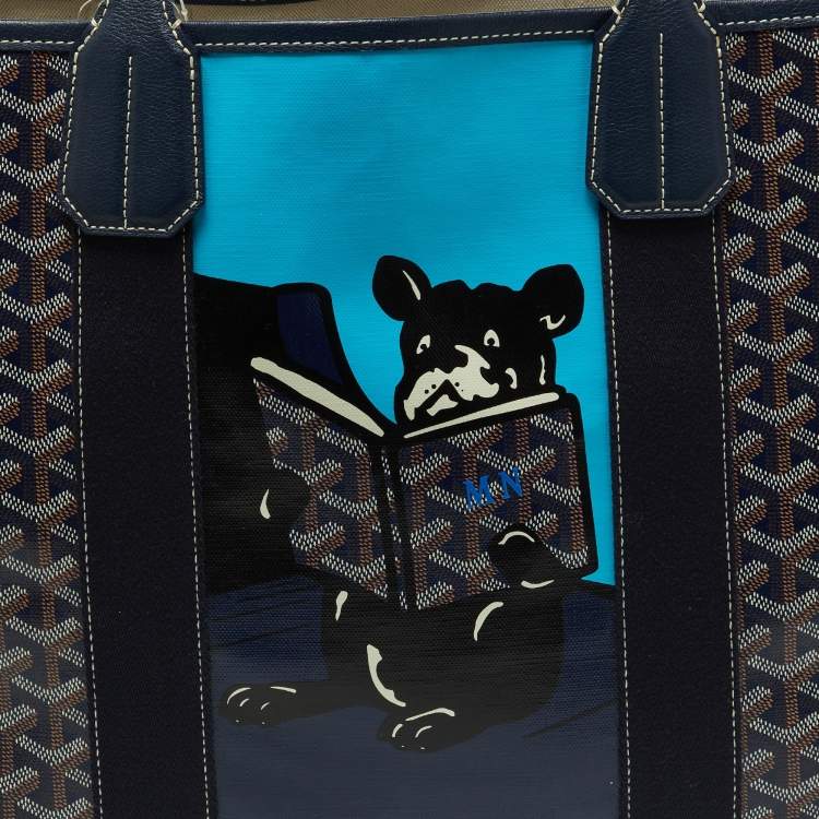 Pre Owned Goyard Blue Goyardine Coated Canvas and Leather Villette MM Tote