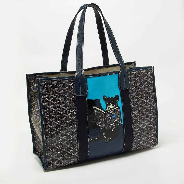 Pre Owned Goyard Blue Goyardine Coated Canvas and Leather Villette MM Tote