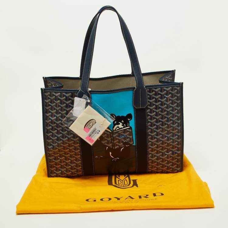 Pre Owned Goyard Blue Goyardine Coated Canvas and Leather Villette MM Tote