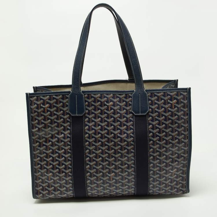 Pre Owned Goyard Blue Goyardine Coated Canvas and Leather Villette MM Tote