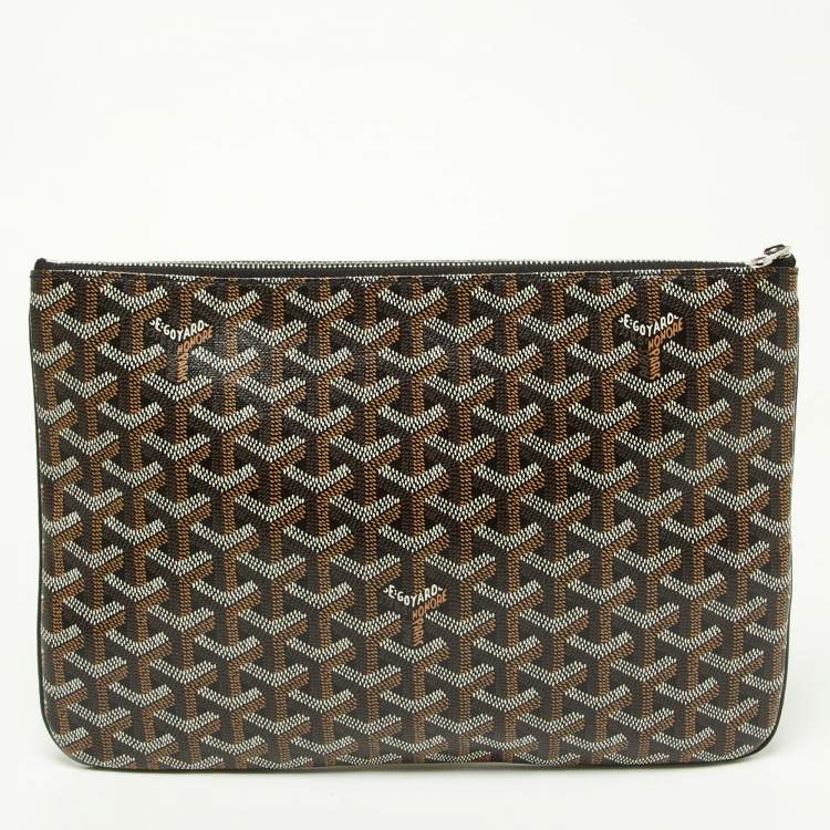 Pre Owned Goyard Brown Goyardine Coated Canvas MM Senat Pouch