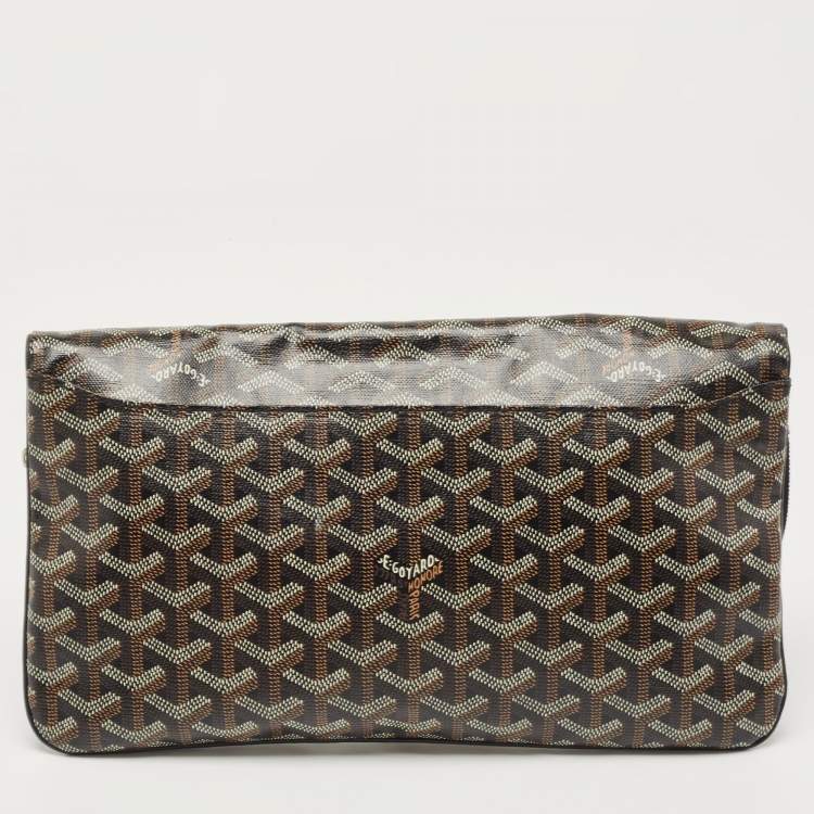 Pre Owned Goyard Black Goyardine Coated Canvas and Leather Sainte Marie Clutch
