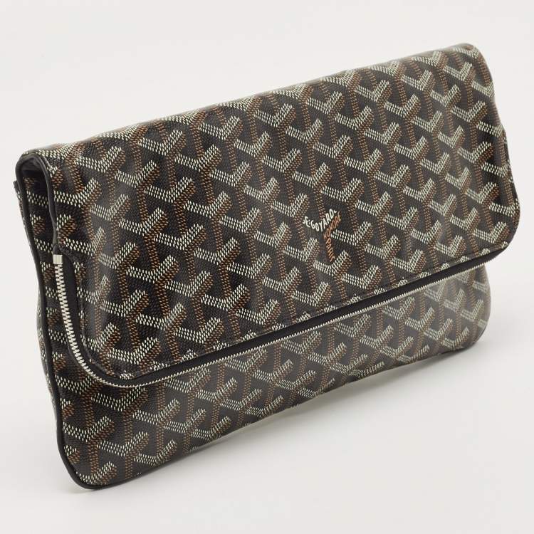 Pre Owned Goyard Black Goyardine Coated Canvas and Leather Sainte Marie Clutch