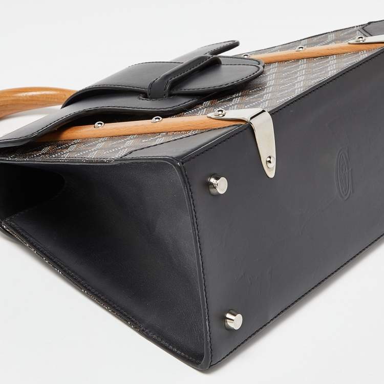 Pre Owned Goyard Black Goyardine Coated Canvas and Leather PM Saigon Top Handle Bag