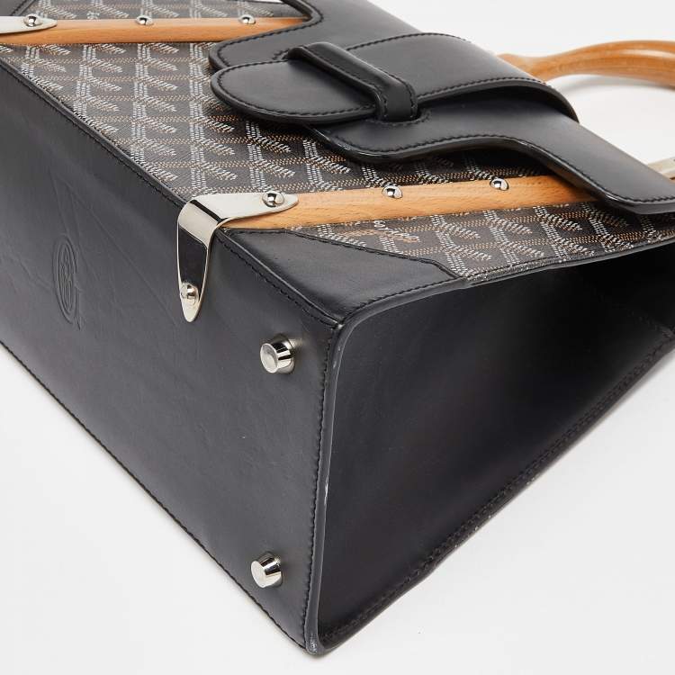 Pre Owned Goyard Black Goyardine Coated Canvas and Leather PM Saigon Top Handle Bag